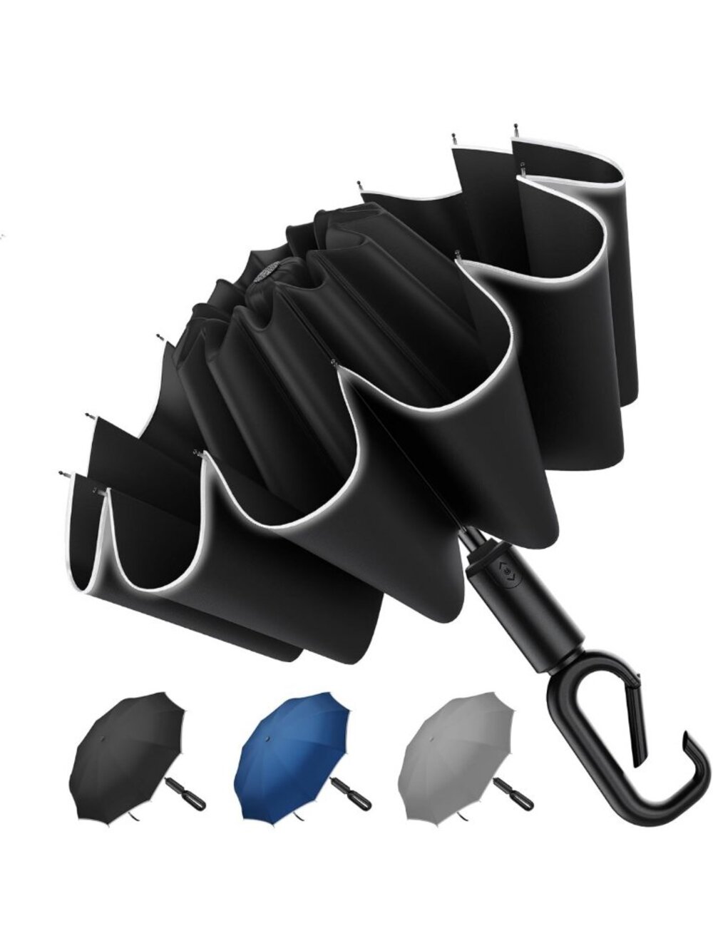 Compact Auto Reverse Folding UV Travel Umbrella - Rain & Sun Protection, 360